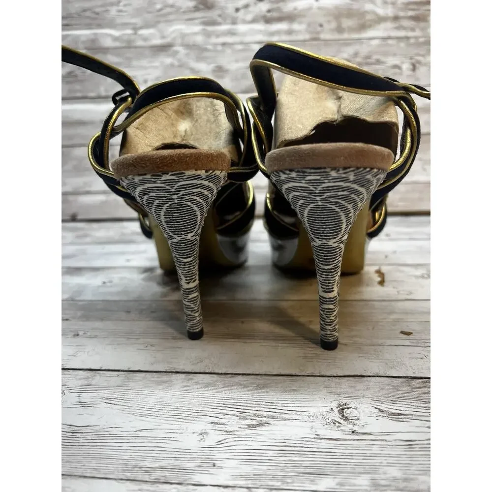 Saint Laurent YSL Tribute Platform Leather Sandal Heels Sizd EU 37.5 - Picture 5 of 11